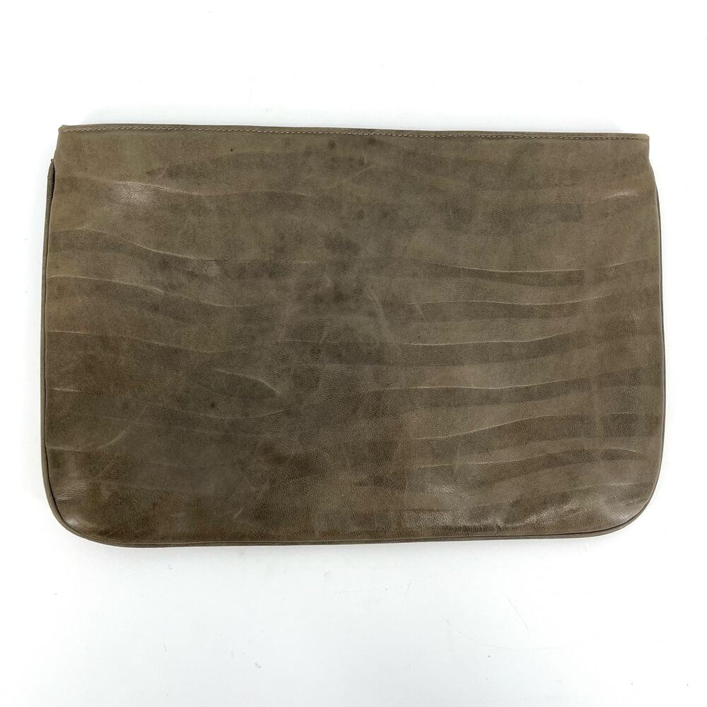 Margolm‎ Soft Taupe Leather Zip Clutch padded tablet case